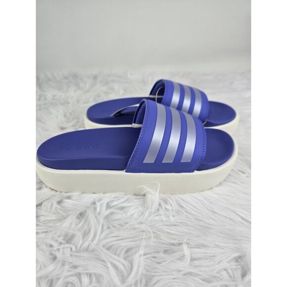 adidas Adilette Platform Slides Semi Cobalt Blue Blue Spark Metallic Size 8 NWT - Picture 1 of 6